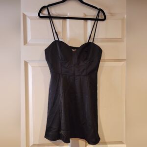 NWT Urban Outfitters black satin silk feel sleeveless mini dress L